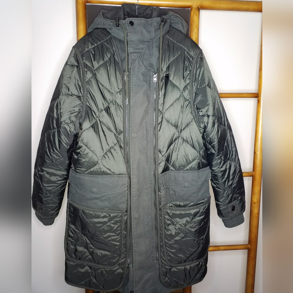 G-Star Men's Quilted 2-in-1 Adaptive Puffer & Raincoat Jacket Dark Green Medium
